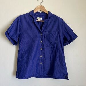 Maeve Anthropologie X Small Blue Classic Surf Button Down Linen Blend